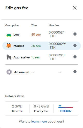 Here you can choose the Gas option that makes sense for your transaction